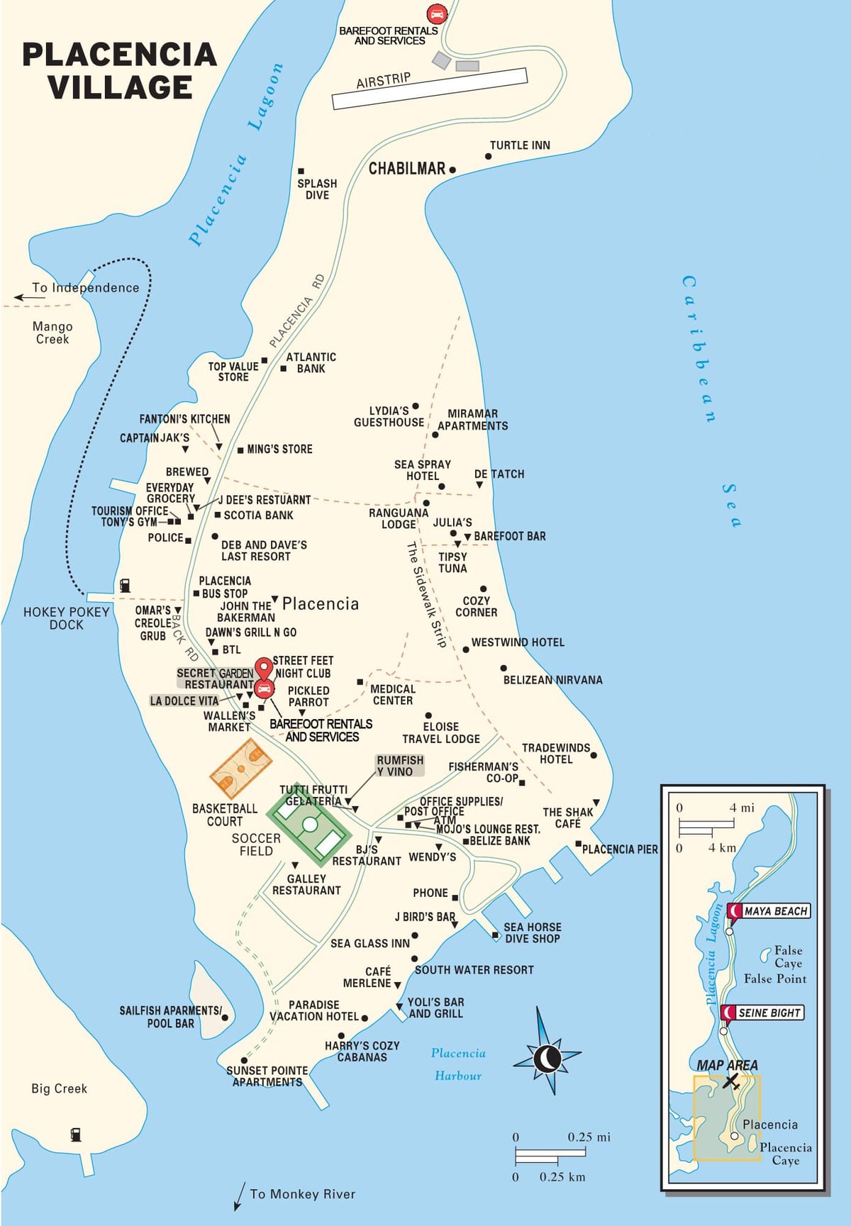 แผนที่ของ placencia หมู่บ้านเบลไลซ์ name