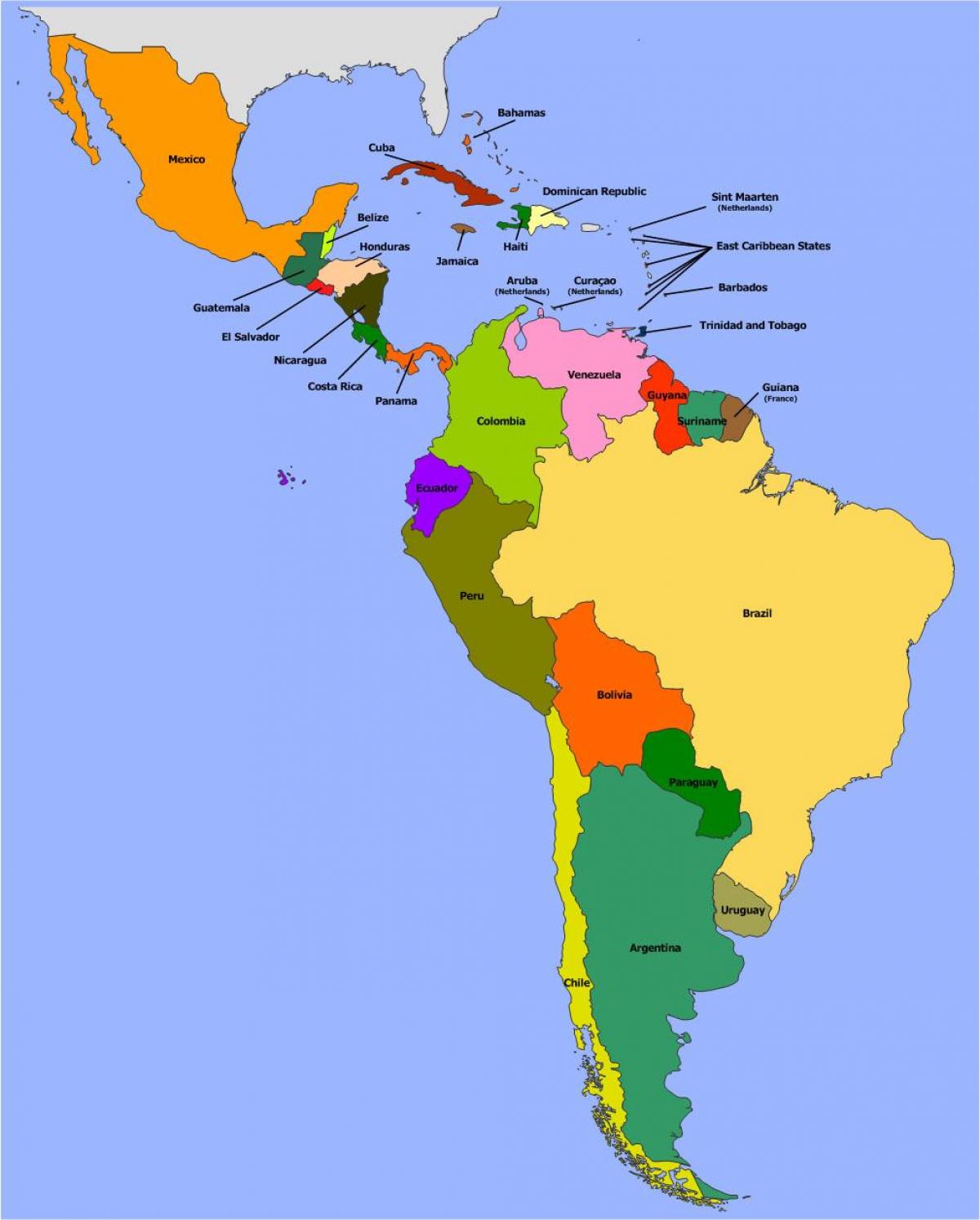 แผนที่ของเบลีซอเมริกาใต้